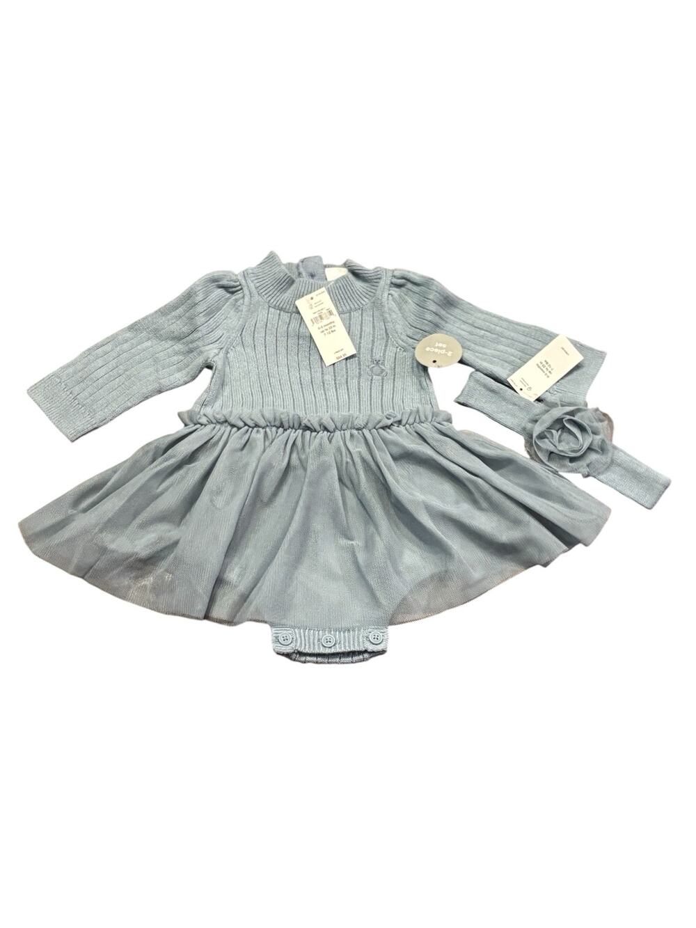 Baby Gap NWT 0-3M Gray/Blue Dress with Headband